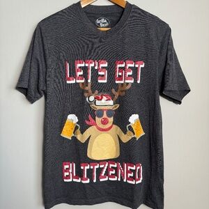 Ugly‎ Christmas T-Shirt "Let's get Blitzened" Short Sleeve Gray Size Medium